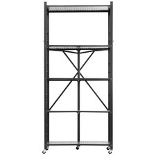 No Assembly 5-Tier Folding Shelf Rolling Storage Rack 333lb Capacity Black