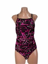 Speedo Vintage 80s 90s pink black floral swimsuit high cut 16/40 one piece