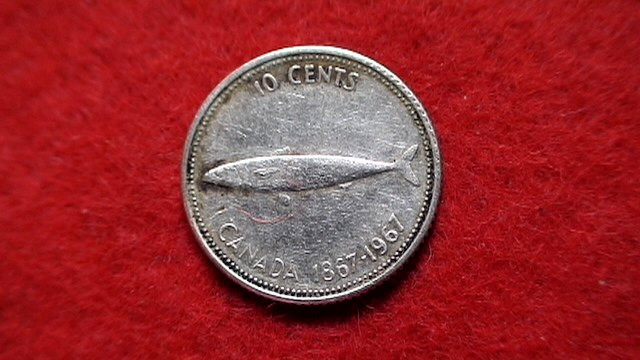 1967 Canadian Confederation Centennial Silver Dime Coin;  KM#67;  .800 SILVER