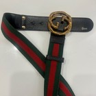 Gucci GG Web Belt Black Leather 80/32 Red Green Stripe Gold Buckle Authentic — photo 9