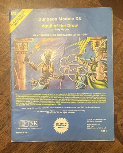 TSR AD&D Dungeon Module D3 Vault of the Drow #9021 Gary Gygax 1st Ed ...