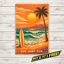 Tropical Surfboard Vintage Metal Sign Summer Beach Party Wall Decor 8x12