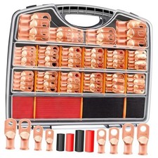 230PCS Copper Wire Lugs AWG 1 2 4 6 8 1/0 2/0 Gauge Handheld Box-230PCS
