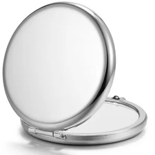 Compact Double-Sided Pocket Mirror 1X/2X Magnifying – Round Silver Metal