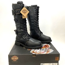 NEW Harley Womens Size 7.5 Belhaven 14" Black Waterproof Biker Boots D87299-7.5