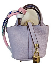 Mini Purple  Pink Handbag Bag Charm Key Chain w/ Padlock Tassel Detachable