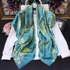 Extra Large Square 100 Charmeuse Silk Scarf Van Gogh "Almond Blossoms" Oil Pt