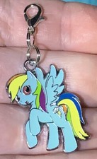 Silver Teal Rainbow My Little Pony Horse Charm Zipper Pull Keychain Add On Clip