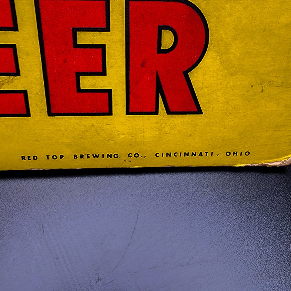 Vintage Red Top Beer Cardboard Sign, Cincinnati OH, Classic Brewery