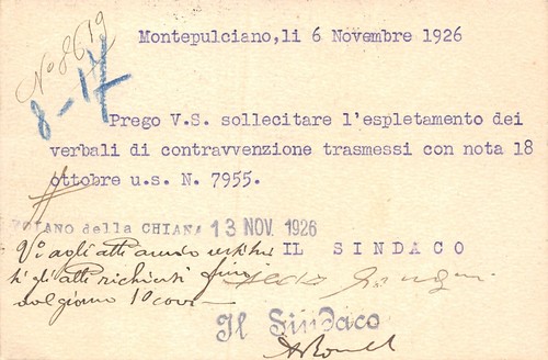 AL16-55C) TESTATINA COMUNE DI MONTEPULCIANO SIENA VIAGGIATA NEL 1926 - Imagen 2 de 2
