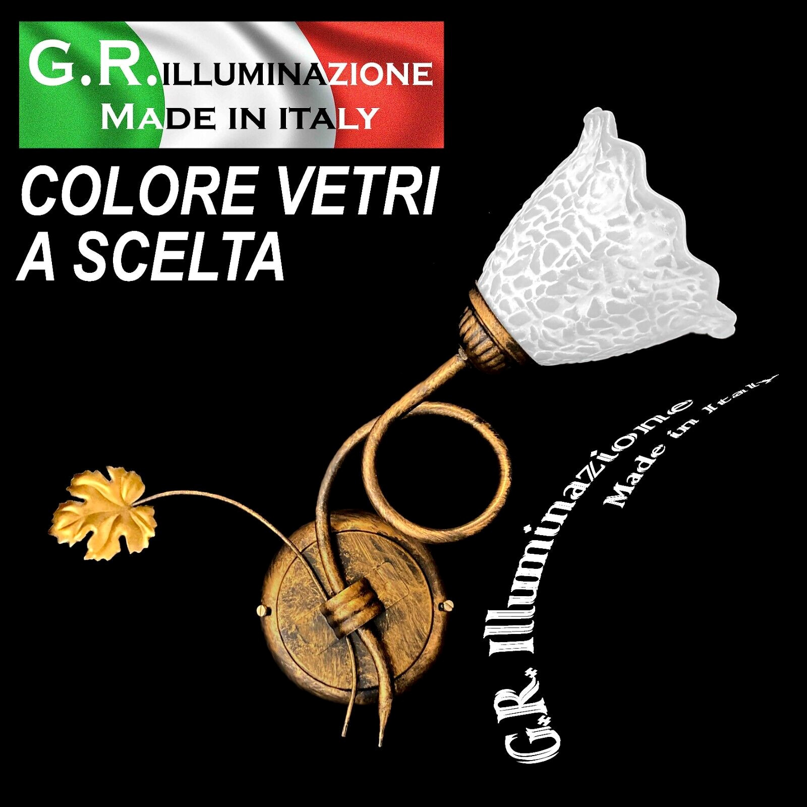 Applique in Ferro Battuto 1 Luce Brunito Oro | Lampada Parete Bagno