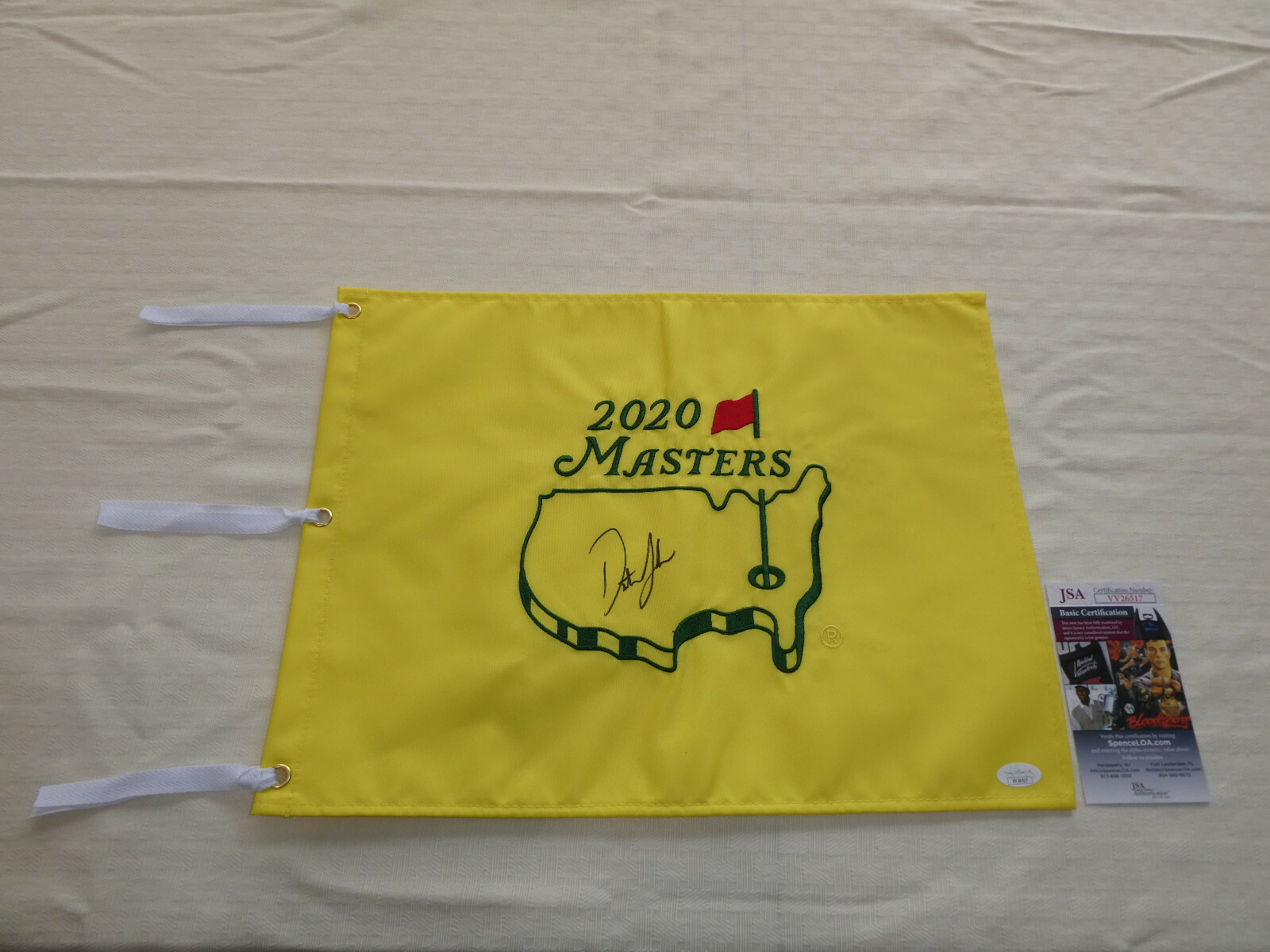 Dustin Johnson Autographed Signed Hand 2020 Masters Pin Flag JSA #IVV26517 Golf 