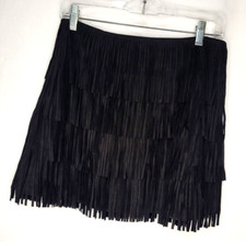 Blue Buttercup Black Faux Suede Mini Skirt Fringe Size Medium Western Rodeo