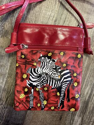 Anuschka Hand Painted Red Textured Leather Zebra Floral Flowers