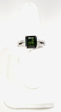 14K White Gold Green Tourmaline & Diamonds Ring, Size 7-1/2