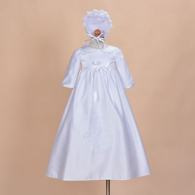 Baby Mädchen elfenbein weiß Satin Langarm Taufkleid Haube 0 3 6 9 12 Monate