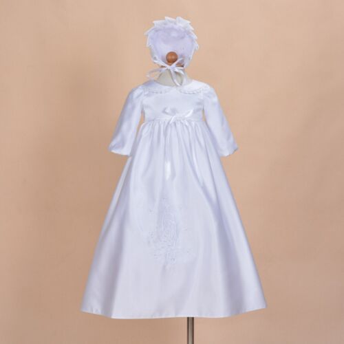 Baby Girl Ivory White Satin Long Sleeve Christening Gown Bonnet 0 3 6 9 12 Month - Picture 1 of 8