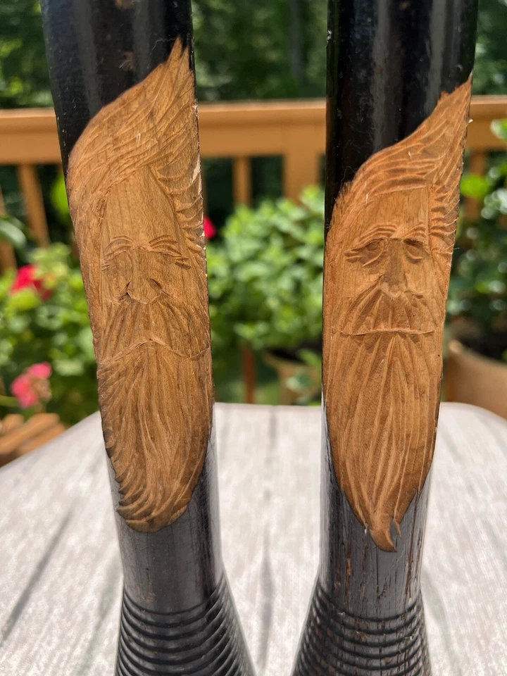 Wood Spirit Candle Holder Faces Hand Carved Candle Stick Holders Rare Signed - Image 2 of 4
