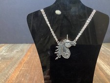Silver Unicorn Pendant Necklace Artisan Handcrafted floral