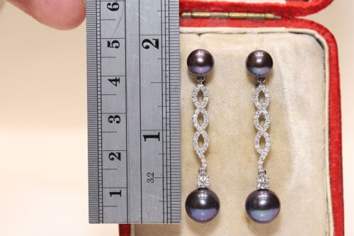 Vintage 18k Gold Natural Diamond And Pearl Decorated Drop Earring - Picture 3 of 12