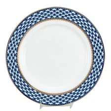 Set of 6 Russian 10" Cobalt Blue Net Dinner Plates - 24K Gold Dining Porcelain