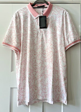 G/Fore G4 NWT Men's Large Polo Shirt White With Pink Stars G4MF23K061D NWT 120