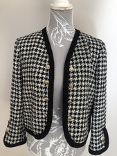 Zara Bnwt Large Black White Boucle Tweed Chanel Jacket Box Collarless Houndtooth