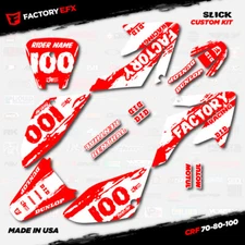 Red & White Slick Racing Graphics Kit fits Honda Crf70 CRF80 Crf100 Decals