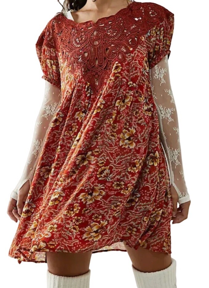 Free People Small Festival Dress Tunic Floral Babydoll Vintage Lace Crochet  | eBay