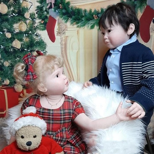 2 pezzi bambola reborn 30 pollici già dipinta bambina + bambino bambino capelli radicati a mano - Foto 3 di 3