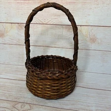 Dark Brown Woven Wicker Grapevine Wrapped Flower Egg Gathering Basket Planter