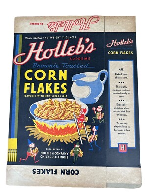Vtg Cereal Box Holleb's Supreme Corn Flakes Brownie Toasted Flat Box Flaws