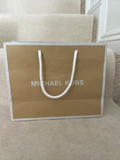 MICHAEL KORS PAPER GIFT BAG BEIGE W/WHITE ROPE HANDLES  TRIM 8.5" X 10.5" X4"