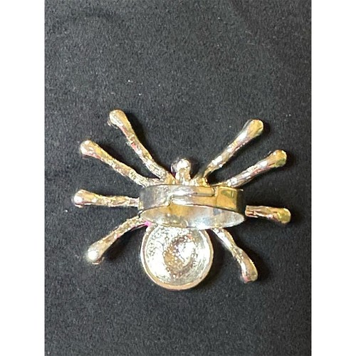 Vintage Pink Rhinestone Spider Ring Adjustable Silver-Tone Halloween Theme - Picture 4 of 10
