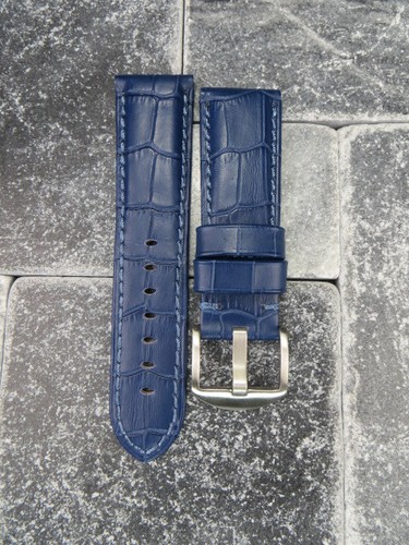 24mm Maserung Lederarmband Dornschließe Uhr Band Klein Kurz Pam 1950 S Blau Rot - Picture 3 of 37