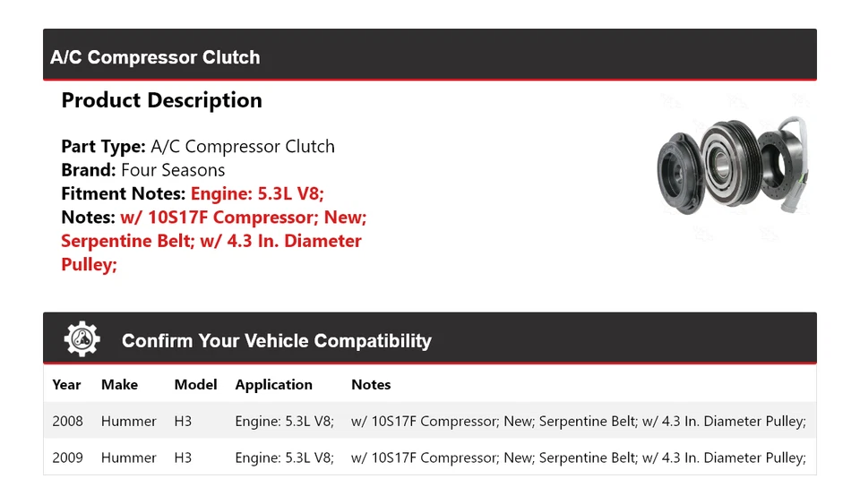 Embrague compresor aire acondicionado Hummer H3 2008-2009 5,3 L V8 4 estaciones Foto 2 de 4