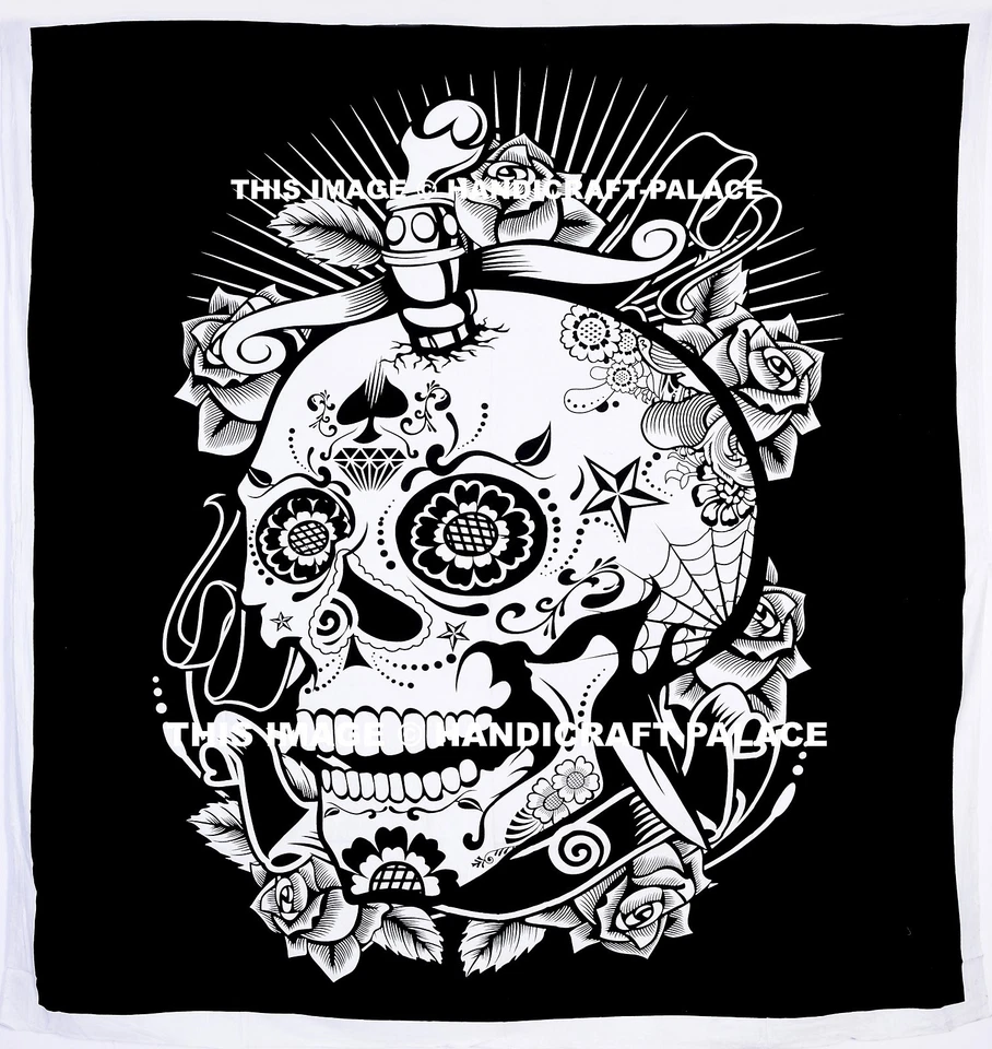 Juego de sábanas negras estampadas con calavera india tapiz hippie boho ropa de cama manta Foto 2 de 2