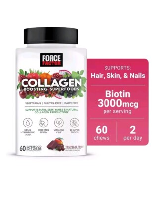 Force Factor Collagen Boosting Superfoods Biotin, Hyaluronic Acid, Bamboo Chews