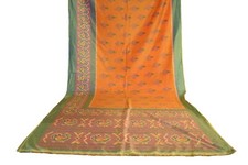 FNC Vintage Yellow Sambalpuri Ikat Sarees Handwoven Art Silk Sari Fabric Antique