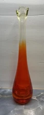 Viking Glass Mid Century Orange Persimmon Amberina Swung Bud Vase 12” Art Glass