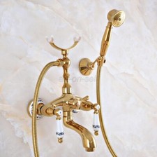 Gold Color Brass Bathroom Wall Mount Clawfoot Bath Tub Faucet  Handheld Shower