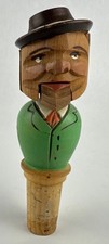 Vintage Wooden Hand Carved Mechanical Man Bottle Cork Stopper Mouth Moves