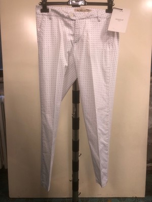 Damen Hose Baumwolle weiß mit schwarzem Muster von Bonheur Milano Gr. 25/39