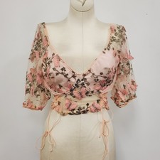 Sheer Floral Babydoll Pink Butterfly Coquette Fairy Top Size S Romantic Feminine