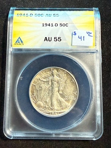 1941 D WALKING LIBERTY HALF DOLLAR  ANACS AU 55 522