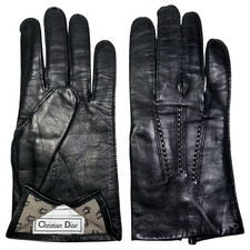 Vintage CHRISTIAN DIOR Designer Black Leather Gloves Silk Lining Hungary