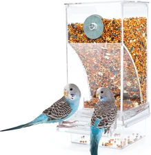 No Mess Automatic Bird Feeder Transparent Food Container Cage Acrylic Parrot Fee