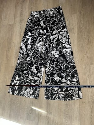 Palazzohose Damen Gr42/44, schwarz weiß Blumen, Gummibund, Taschen vorne