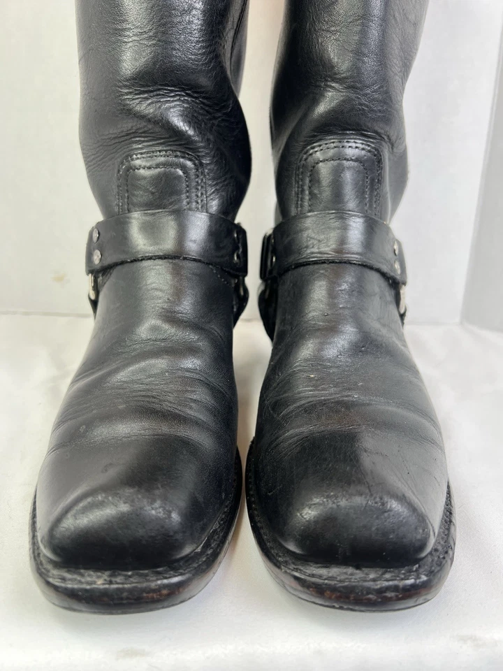 Frye Men’s Harness Leather Boots Black Sz 10 Motorcycle Buckle VTG Square Toe - Image 4 of 4