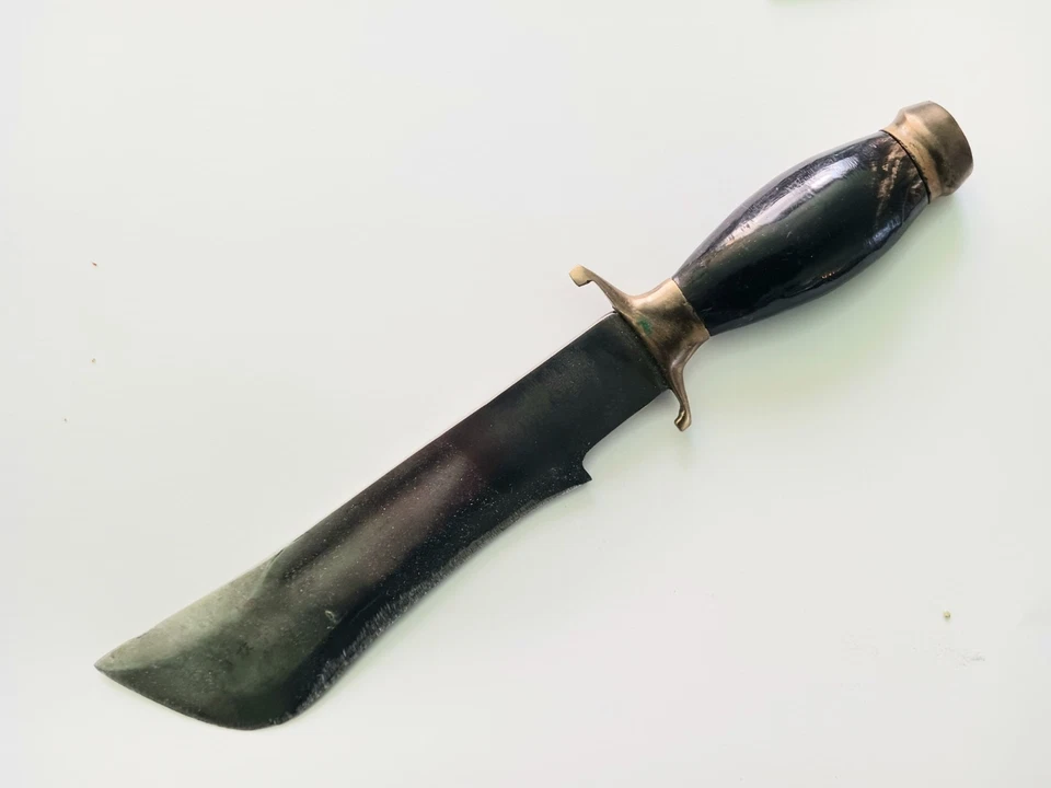 Старинный нож резной племенной рог ручки ручной работы кованый кинжал травленый - Изображение 4 из 4